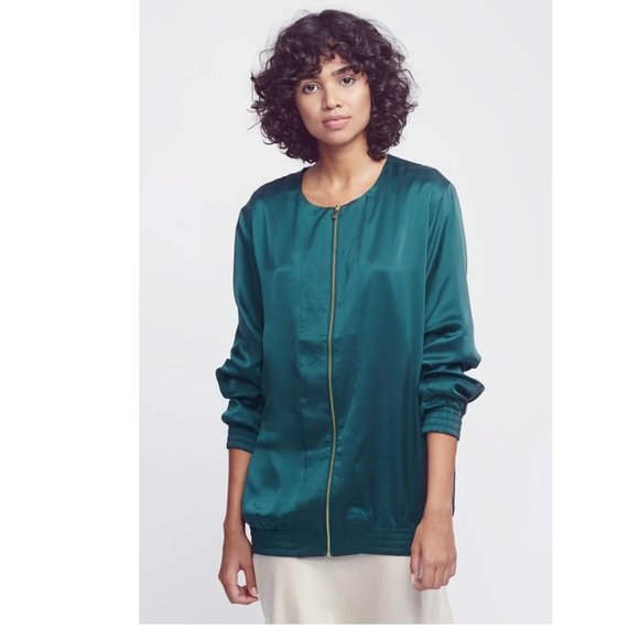 Silk laundry LONGLINE SILK BOMBER EMERALD Jacket - Picture 1 of 8